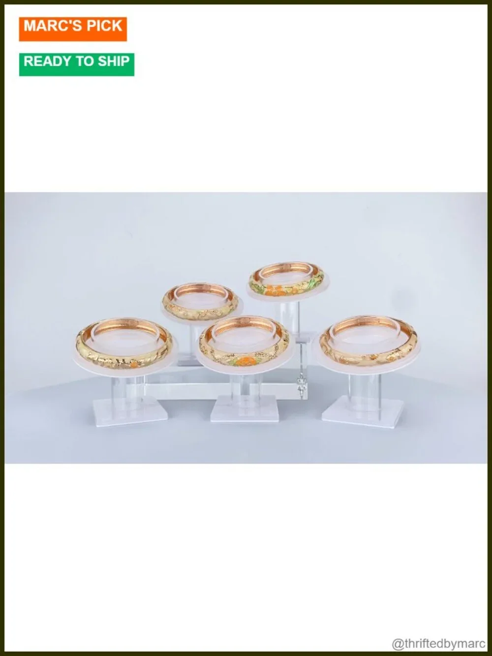 5 Pcs Enamel Bangle Bracelet Set Rose Flower Engraved Cloisonne Alloy Gold